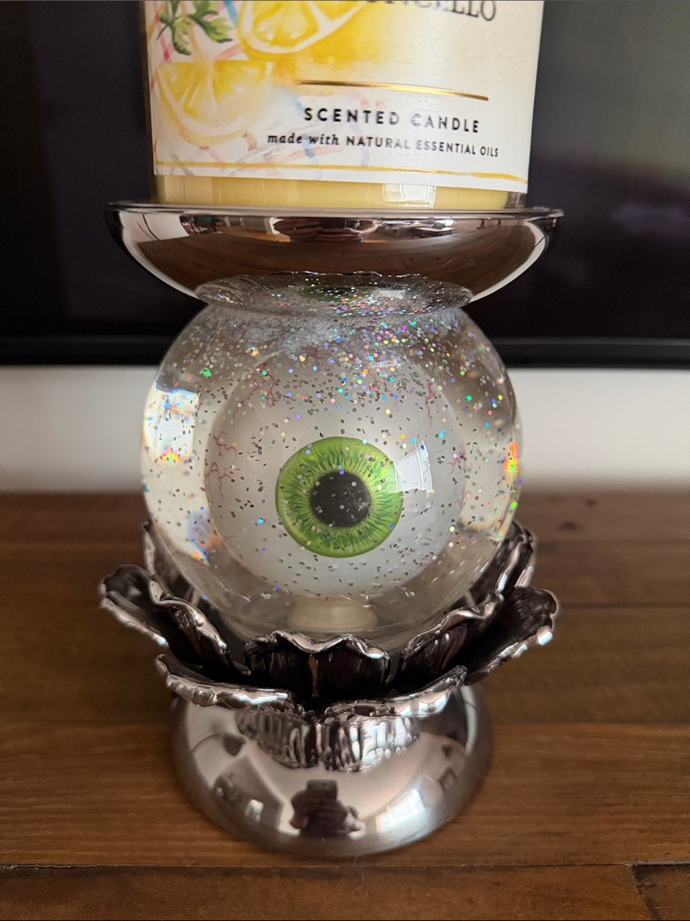 Bath and Body works Green Eyeball Glass Orb Decorative Candle Holder -